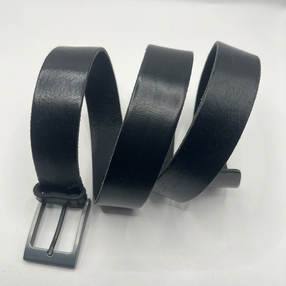 Jos A. Bank Leather Dress Belt 38/95 Black Silver Tone Buckle Minimalist Italy